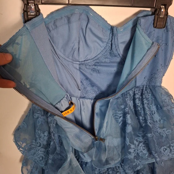 Alice And Olivia Periwinkle Blue Lace Ruffle Bustier Dress Size 4 - Picture 7 of 10